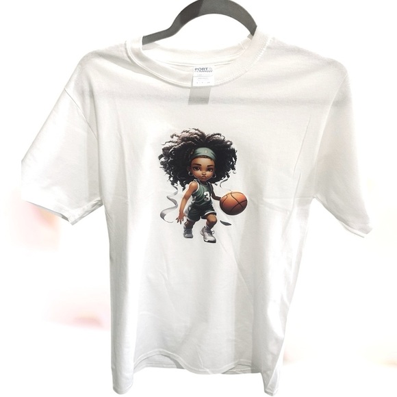 Hand-Pressed Basketball Girl Graphic Tee – Size S - Picture 1 of 5